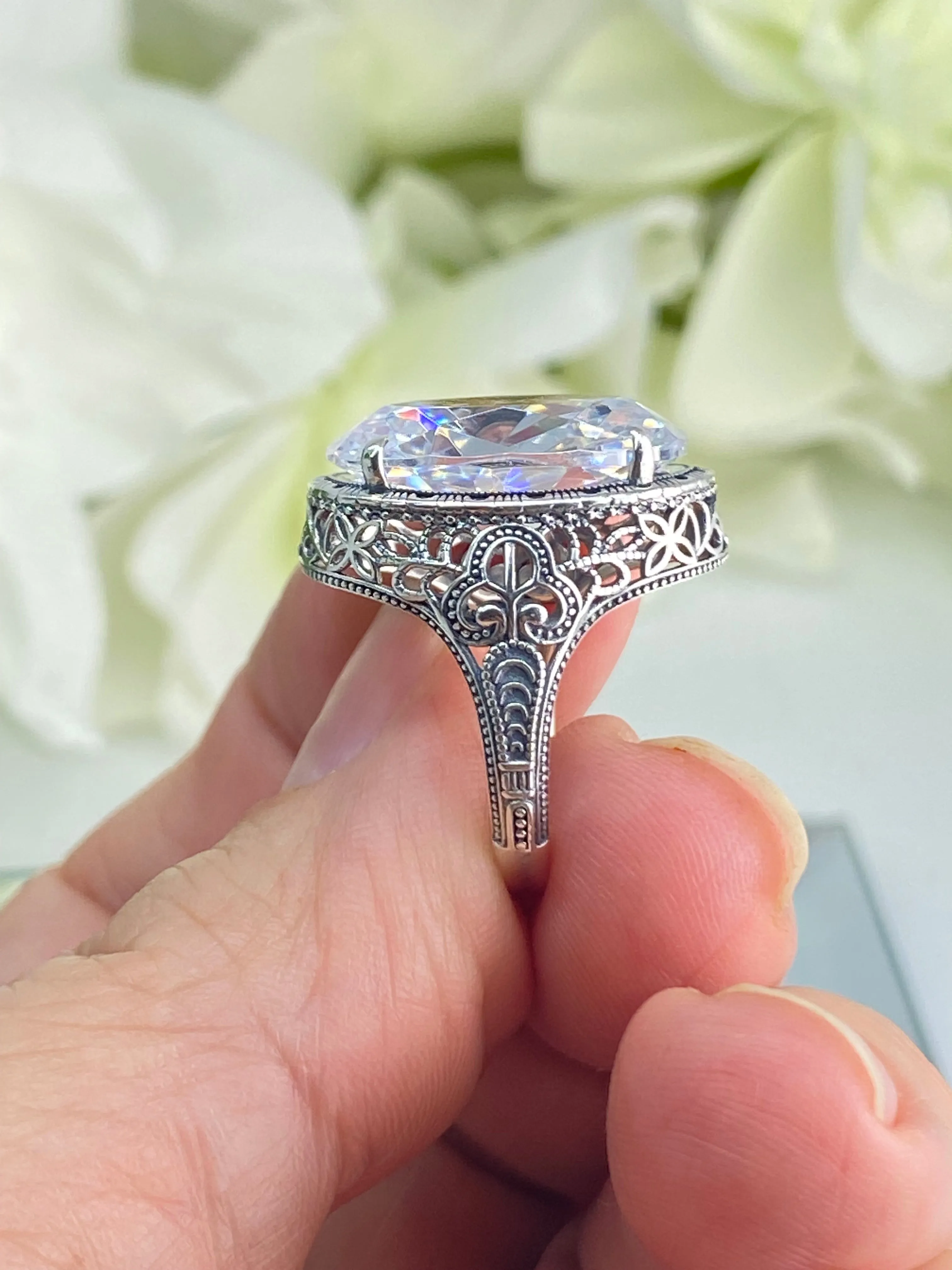 White CZ Persian Ring, Size 5, Art Deco Vintage Revival Jewelry #D230 - Ready to Ship