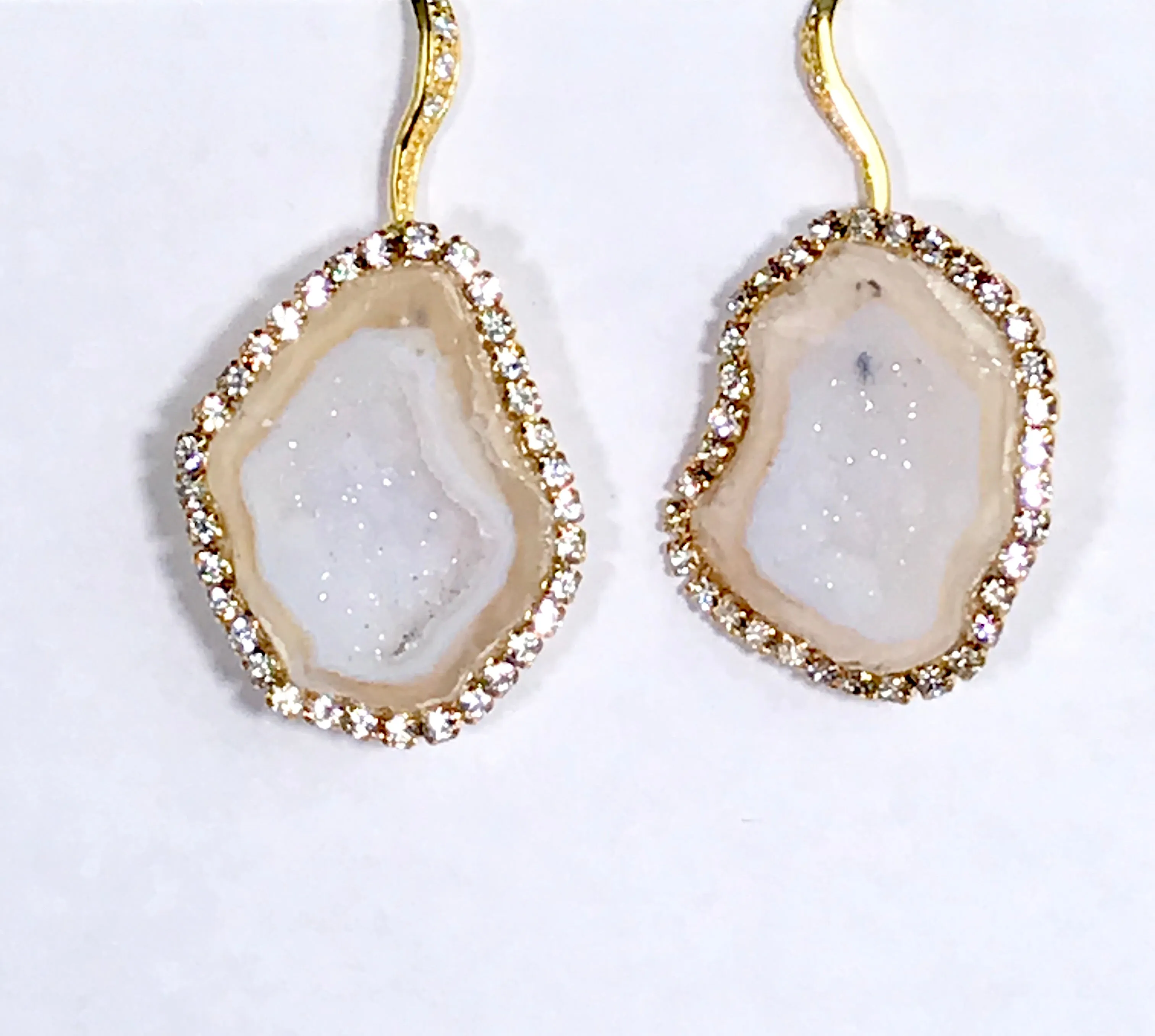 White Ivory Beige Tabasco Geode Wedding Earrings Diamond Style