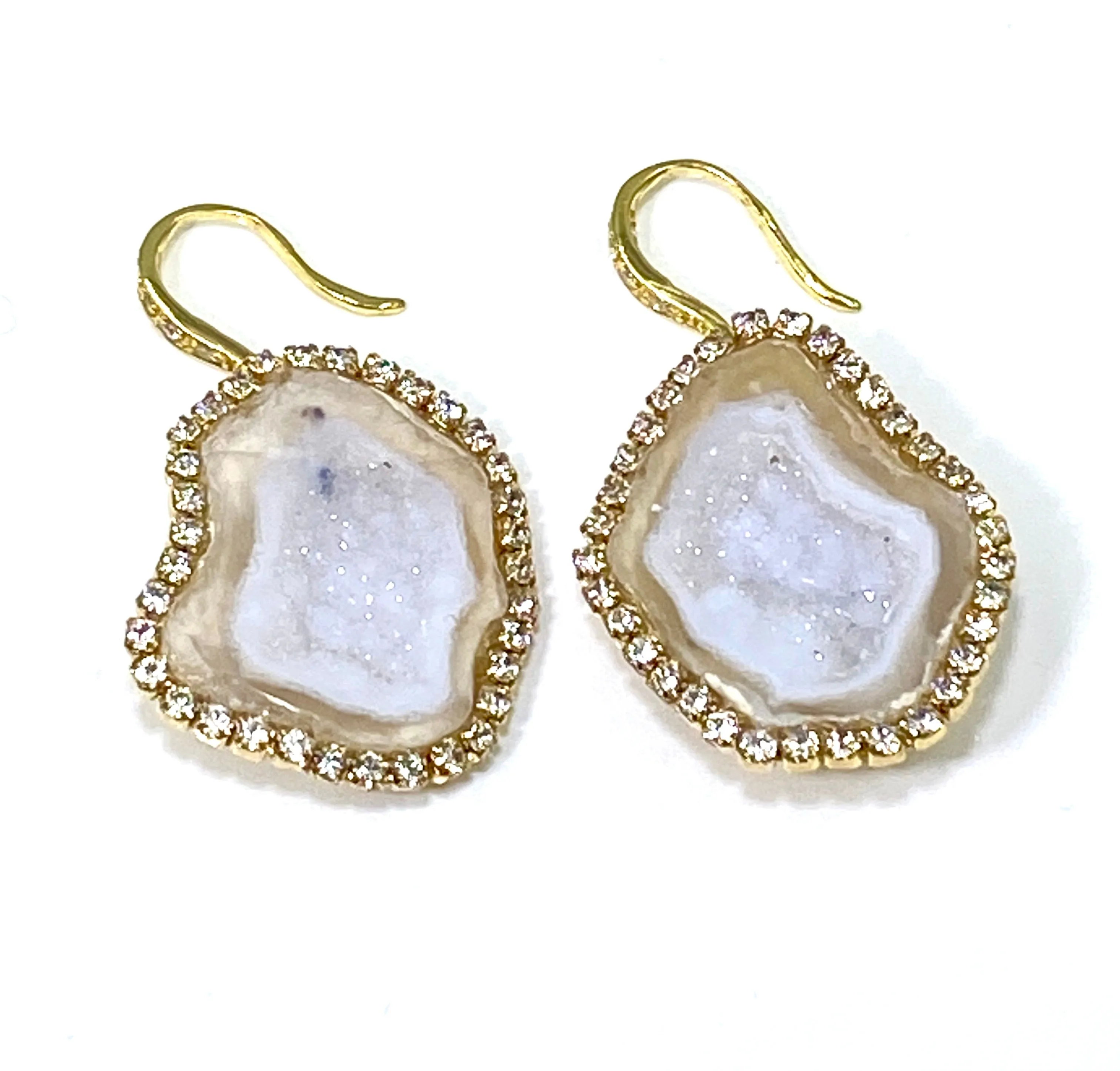White Ivory Beige Tabasco Geode Wedding Earrings Diamond Style