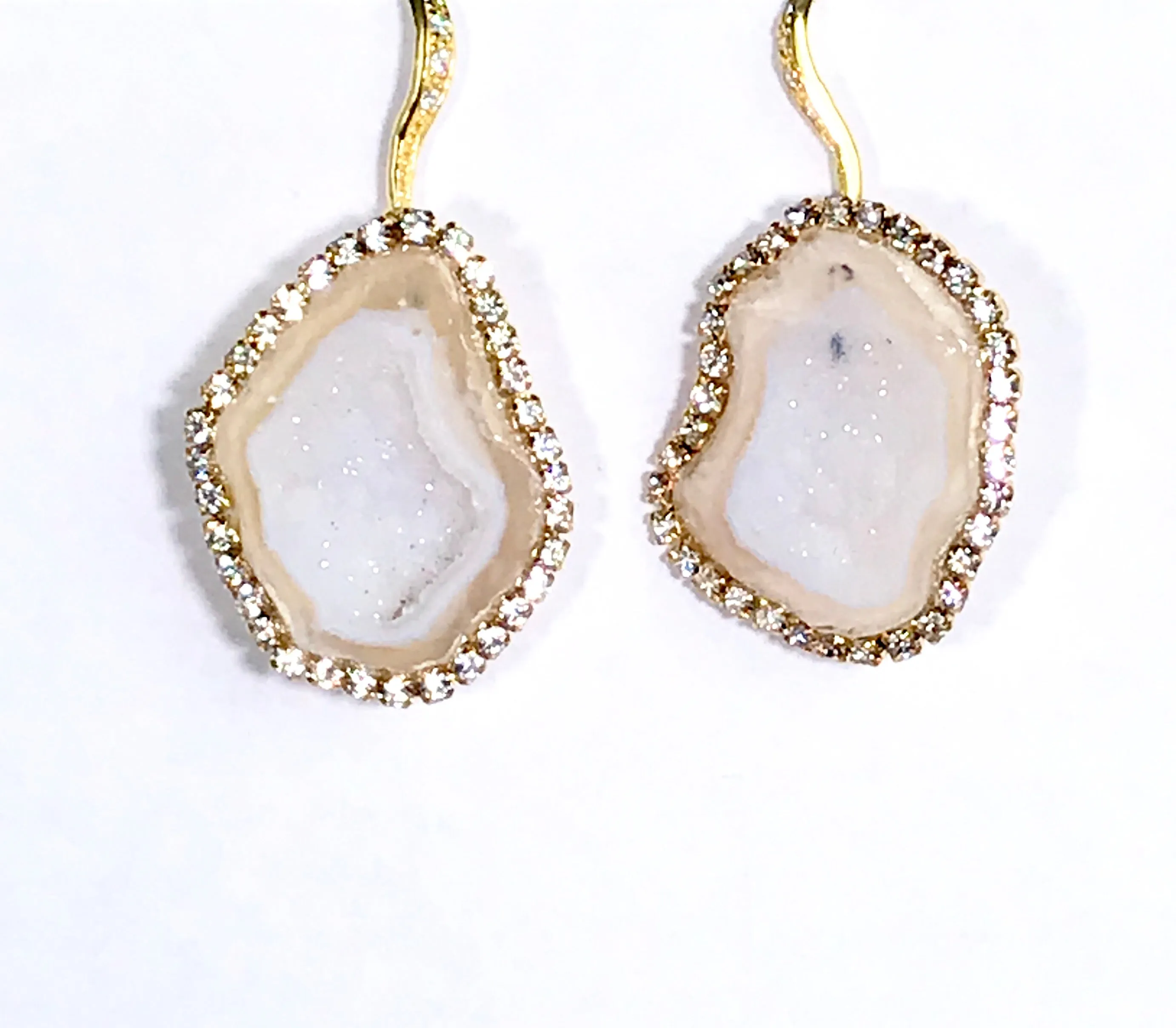 White Ivory Beige Tabasco Geode Wedding Earrings Diamond Style
