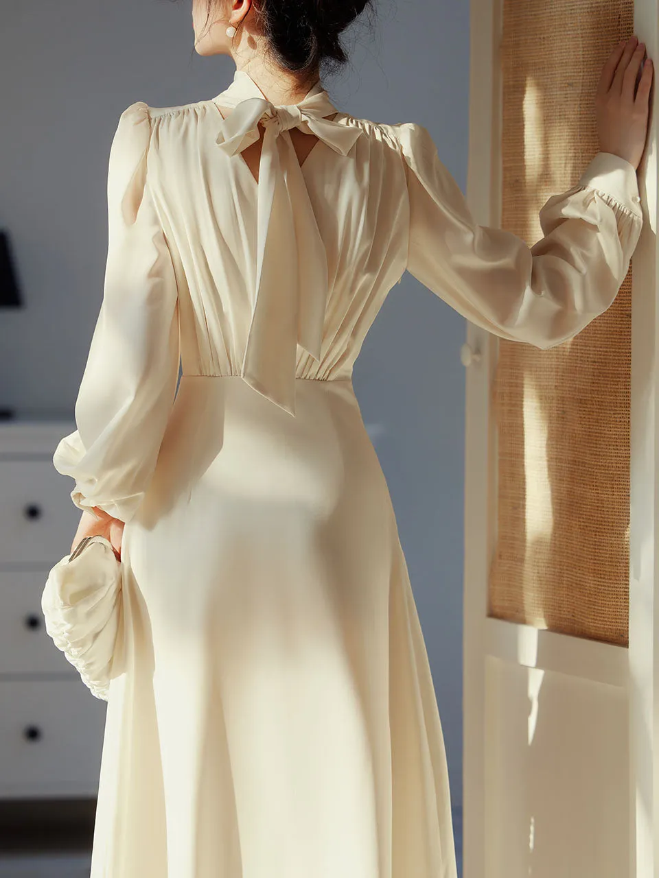 White Satin Pleat Edwardian Revival Vintage Wedding Dress