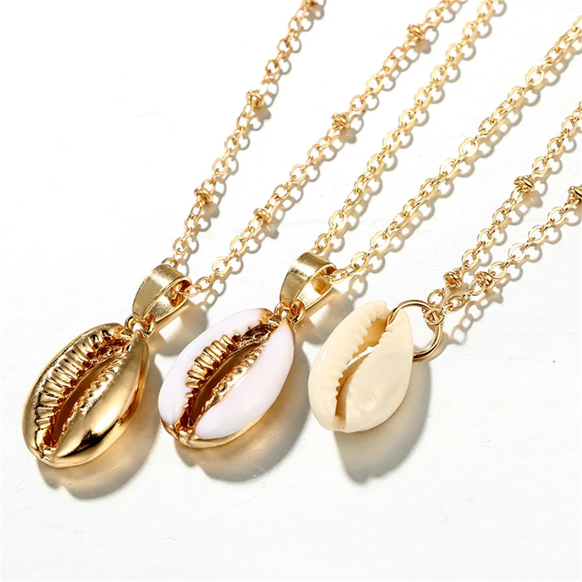 White Shell & 18K Gold-Plated Cowrie Triple-Layer Pendant Necklace