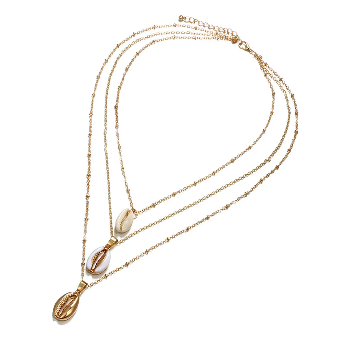 White Shell & 18K Gold-Plated Cowrie Triple-Layer Pendant Necklace