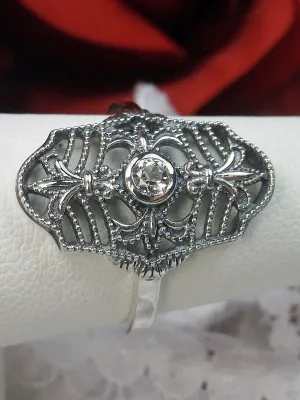 White Topaz Ring, Natural or CZ Gemstone, Fleur de Lis Jewelry, Art Deco Vintage Jewelry #D216