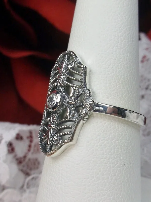 White Topaz Ring, Natural or CZ Gemstone, Fleur de Lis Jewelry, Art Deco Vintage Jewelry #D216