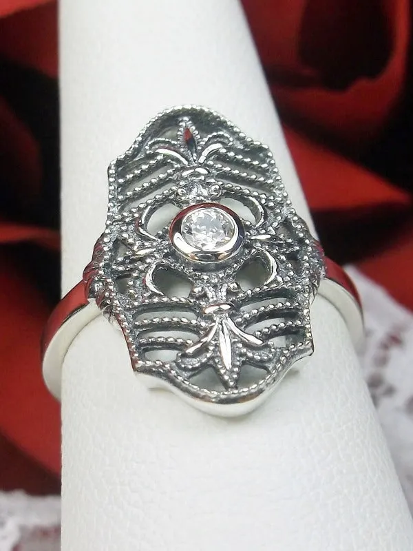 White Topaz Ring, Natural or CZ Gemstone, Fleur de Lis Jewelry, Art Deco Vintage Jewelry #D216