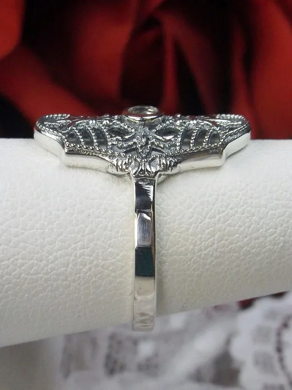 White Topaz Ring, Natural or CZ Gemstone, Fleur de Lis Jewelry, Art Deco Vintage Jewelry #D216