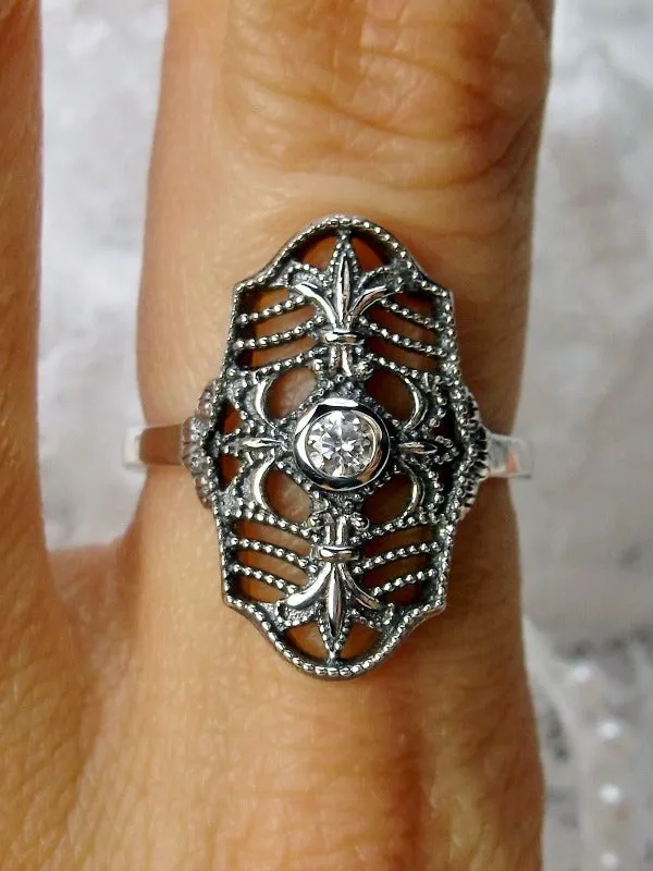 White Topaz Ring, Natural or CZ Gemstone, Fleur de Lis Jewelry, Art Deco Vintage Jewelry #D216