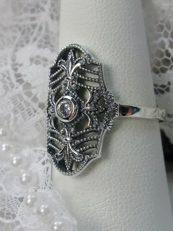 White Topaz Ring, Natural or CZ Gemstone, Fleur de Lis Jewelry, Art Deco Vintage Jewelry #D216