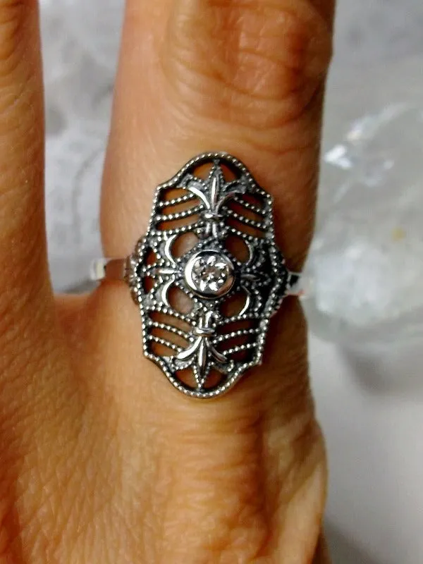 White Topaz Ring, Natural or CZ Gemstone, Fleur de Lis Jewelry, Art Deco Vintage Jewelry #D216