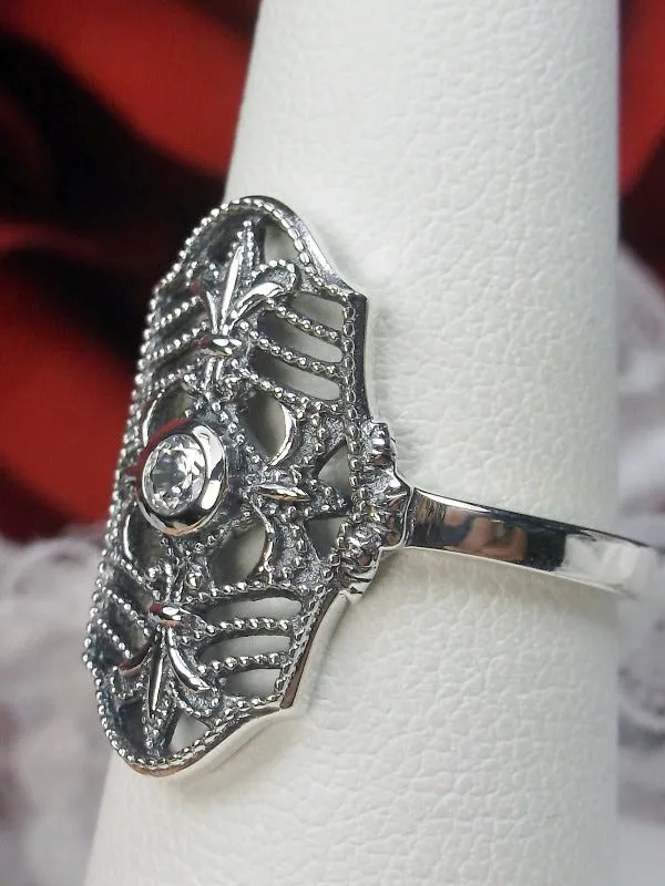 White Topaz Ring, Natural or CZ Gemstone, Fleur de Lis Jewelry, Art Deco Vintage Jewelry #D216
