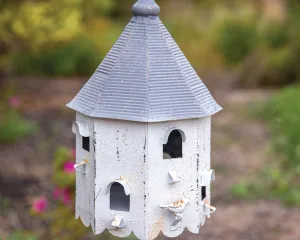 White vintage style metal birdhouse bungalow