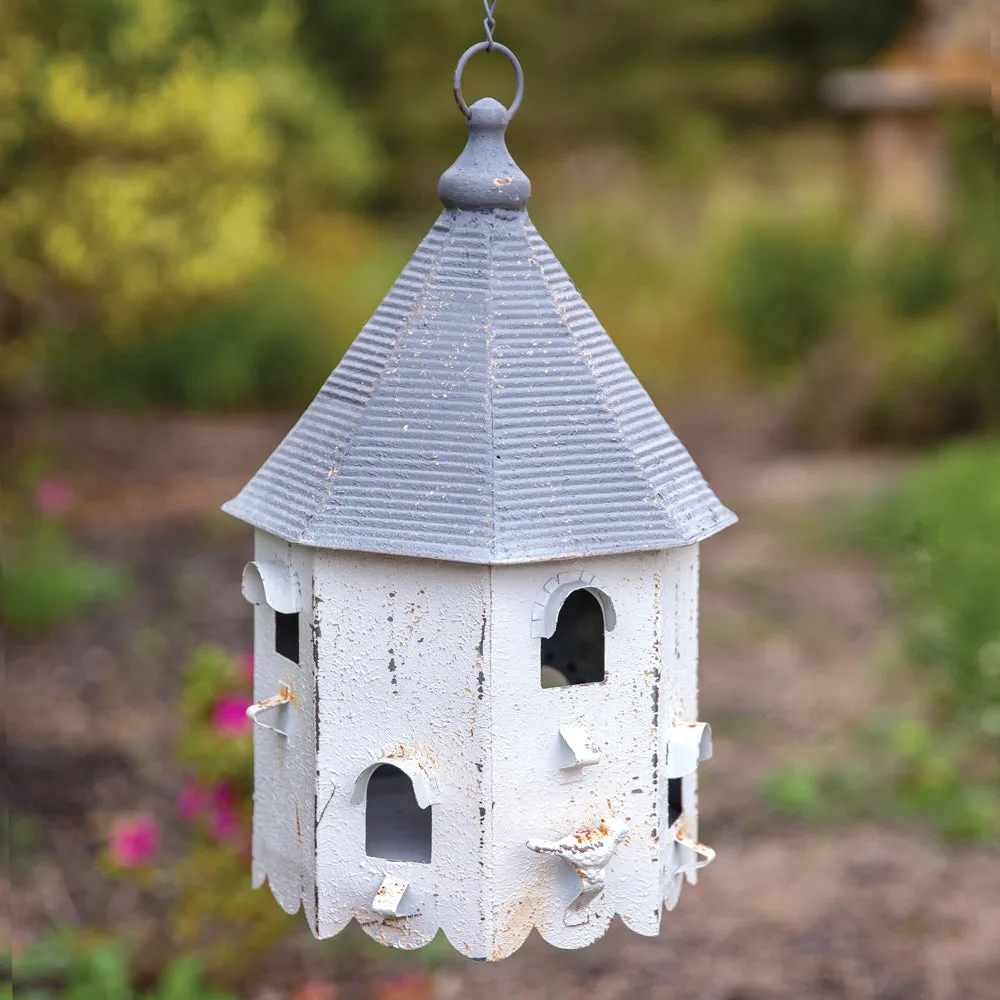 White vintage style metal birdhouse bungalow