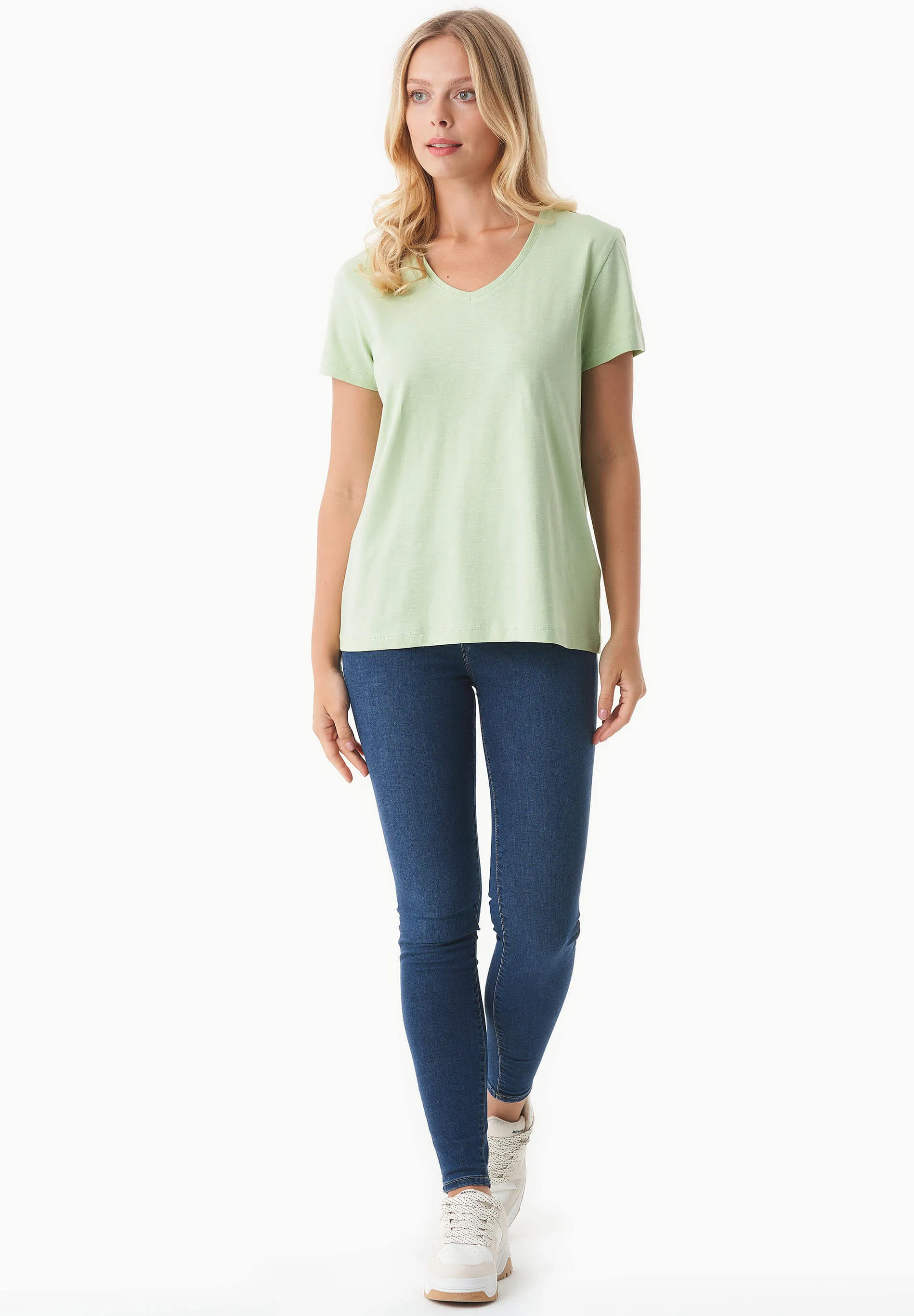 Women's Basic V-Neck T-Shirt Foam Green