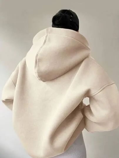 Women's Loose Fit Hooded Sweatshirt – Casual Zip-Up Hoodie for Spring/Fall