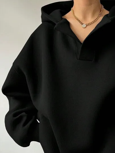 Women's Loose Fit Hooded Sweatshirt – Casual Zip-Up Hoodie for Spring/Fall