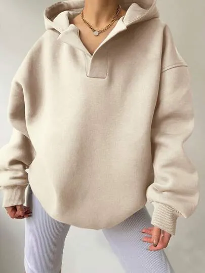 Women's Loose Fit Hooded Sweatshirt – Casual Zip-Up Hoodie for Spring/Fall