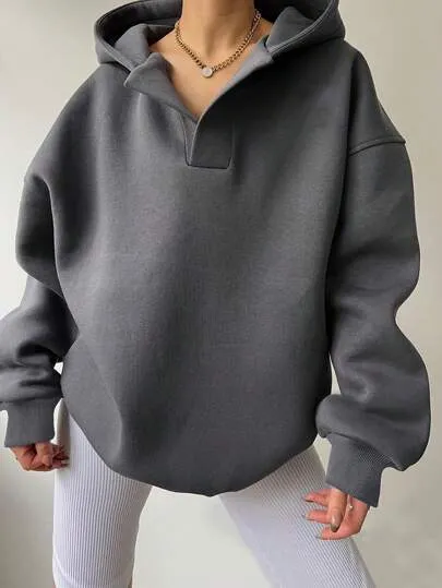 Women's Loose Fit Hooded Sweatshirt – Casual Zip-Up Hoodie for Spring/Fall