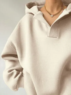 Women's Loose Fit Hooded Sweatshirt – Casual Zip-Up Hoodie for Spring/Fall