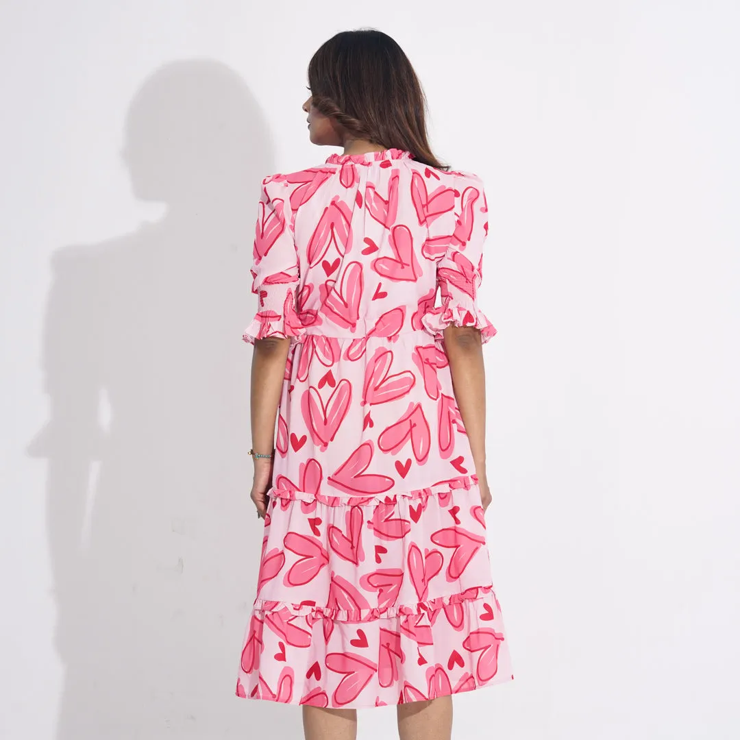 Womens Pink AOP Flared Dress