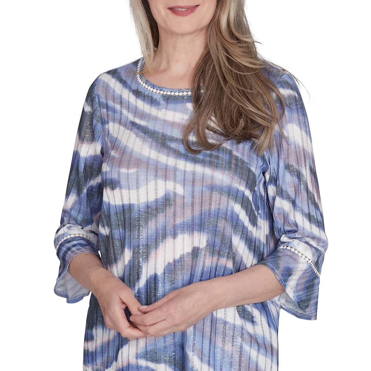 Women's Watercolor Animal Stripe Bell Sleeve Top - 72455