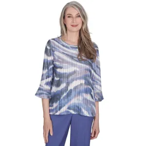 Women's Watercolor Animal Stripe Bell Sleeve Top - 72455