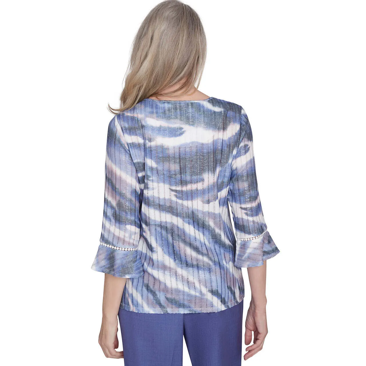 Women's Watercolor Animal Stripe Bell Sleeve Top - 72455