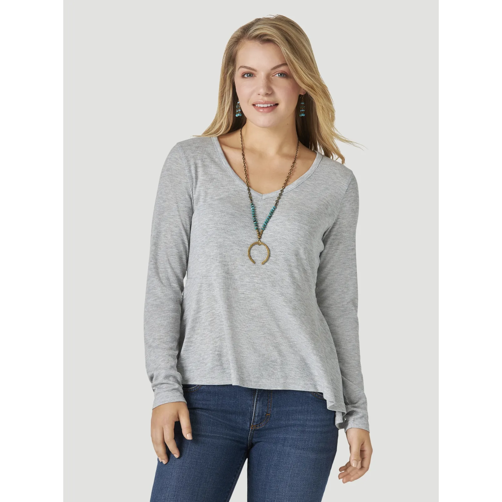 Wrangler Women's Essential Long Sleeve Fit & Flare Top in Heather Grey
