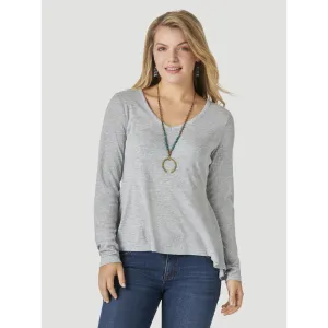 Wrangler Women's Essential Long Sleeve Fit & Flare Top in Heather Grey