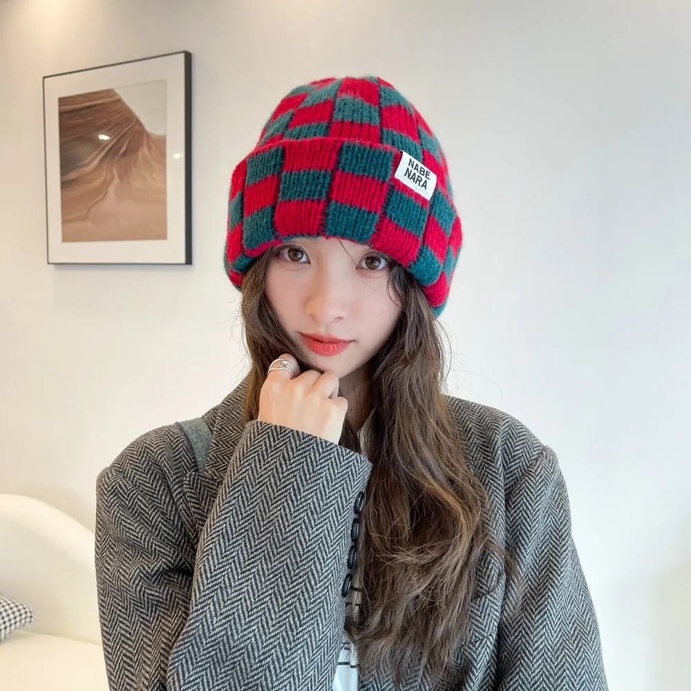 Y2K Checkered Knitted Beanie