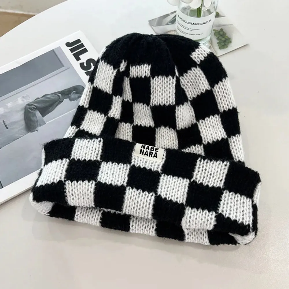Y2K Checkered Knitted Beanie