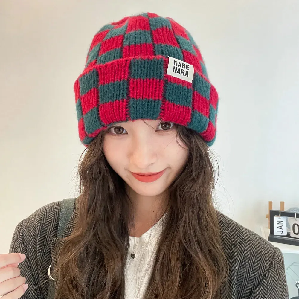 Y2K Checkered Knitted Beanie