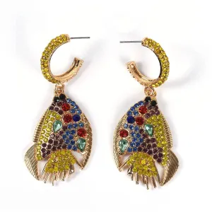 Yellow & Blue Cubic Zirconia Fish Drop Earrings