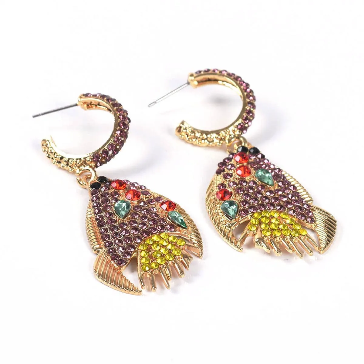 Yellow & Blue Cubic Zirconia Fish Drop Earrings