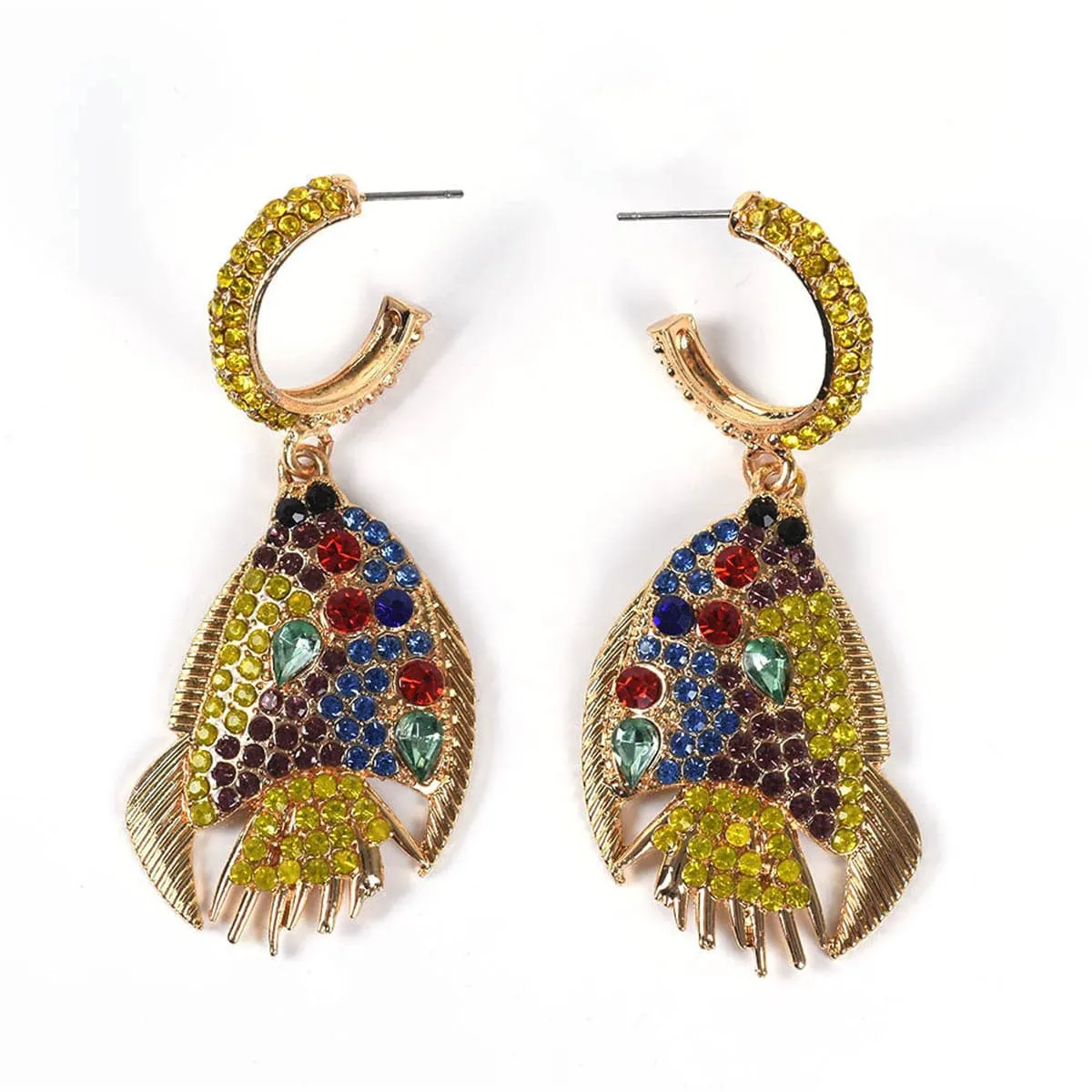 Yellow & Blue Cubic Zirconia Fish Drop Earrings