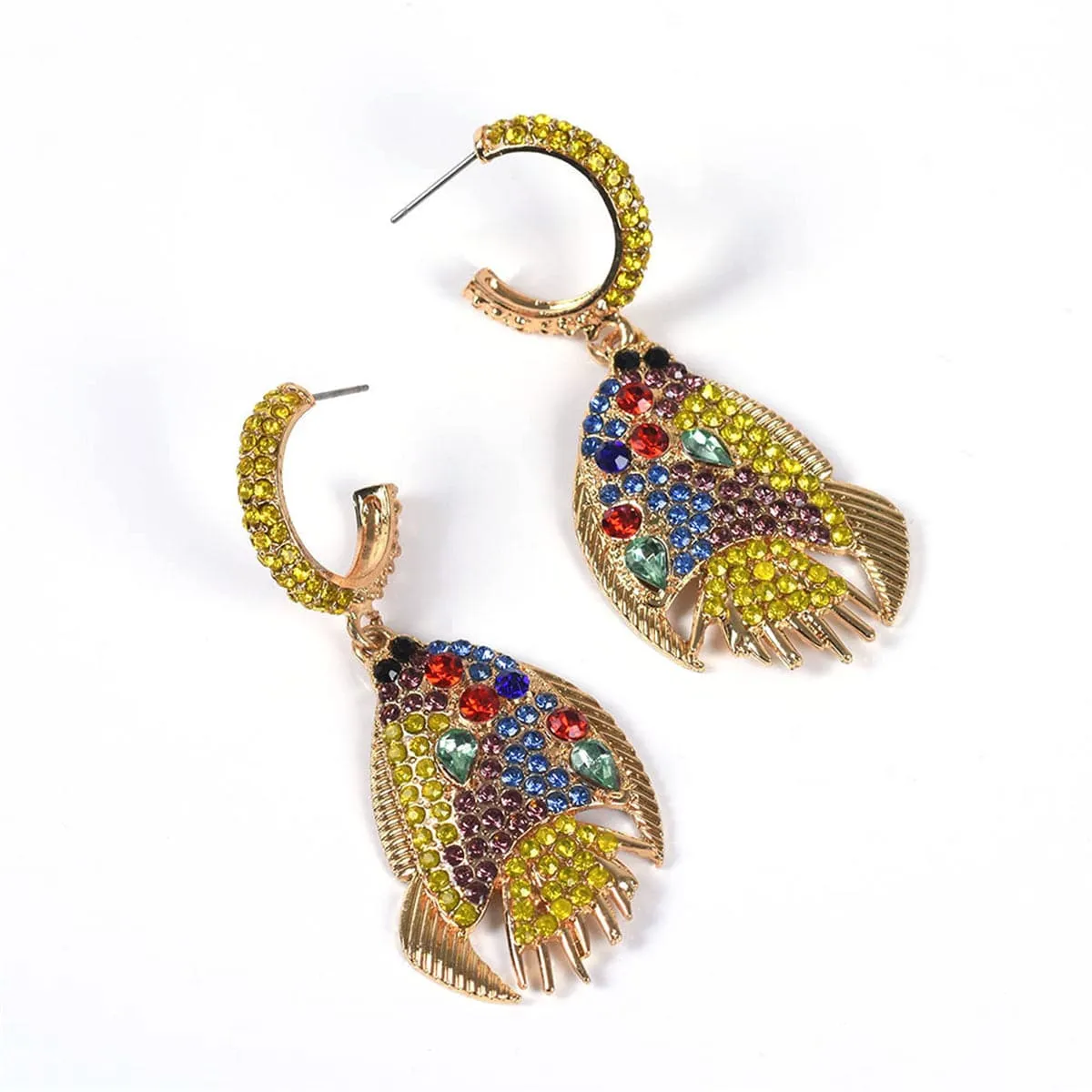 Yellow & Blue Cubic Zirconia Fish Drop Earrings