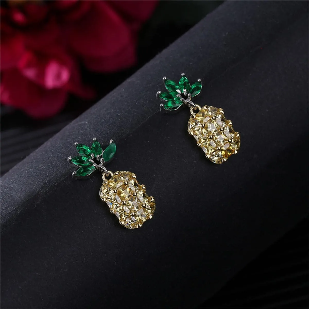 Yellow & Green Crystal Pineapple Drop Earrings