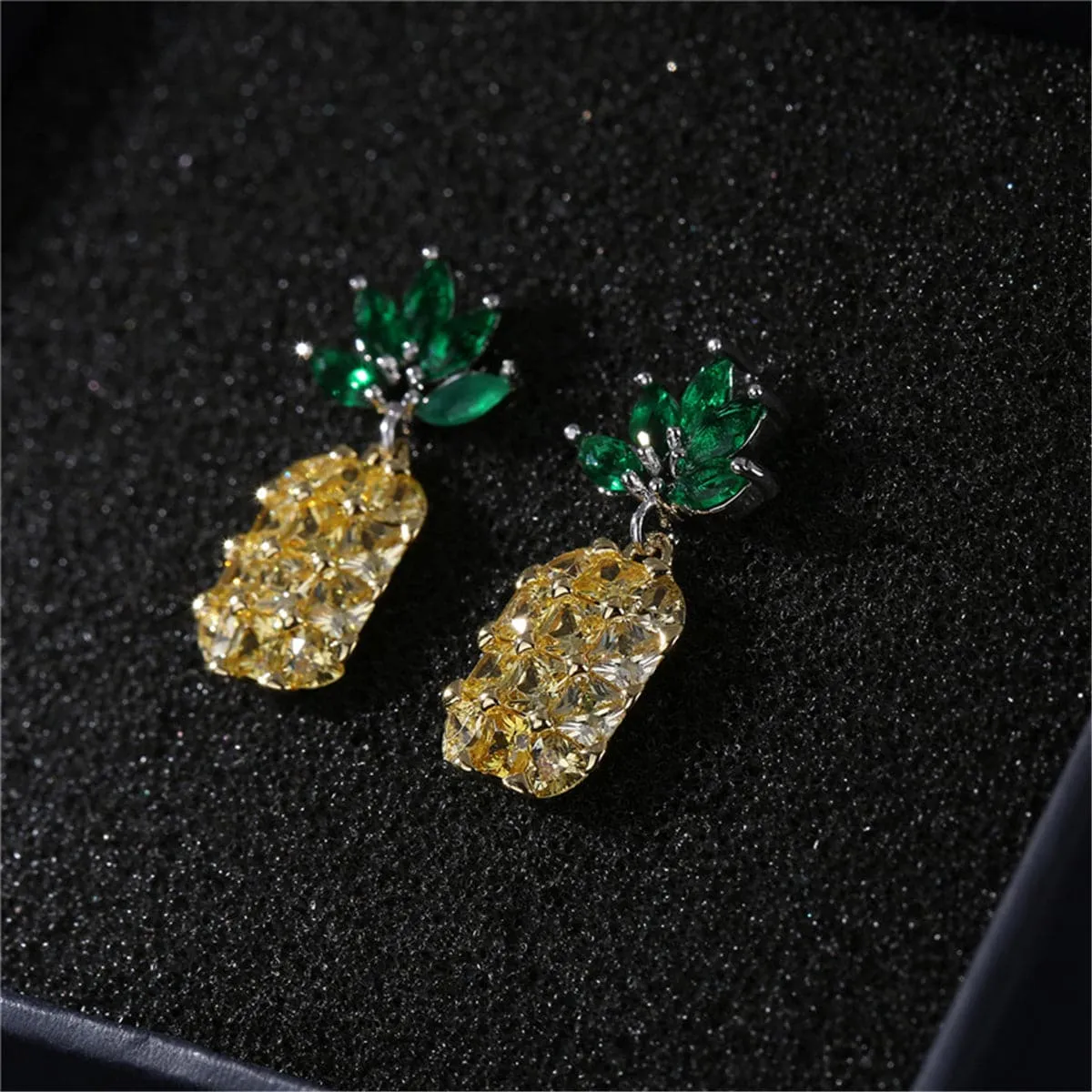 Yellow & Green Crystal Pineapple Drop Earrings
