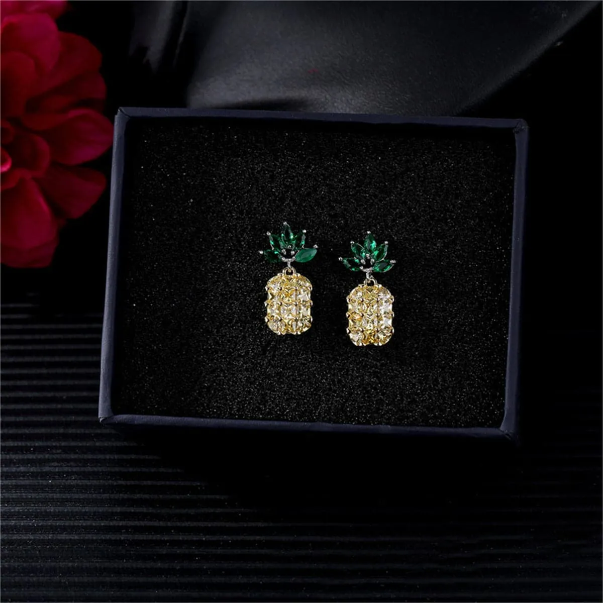 Yellow & Green Crystal Pineapple Drop Earrings