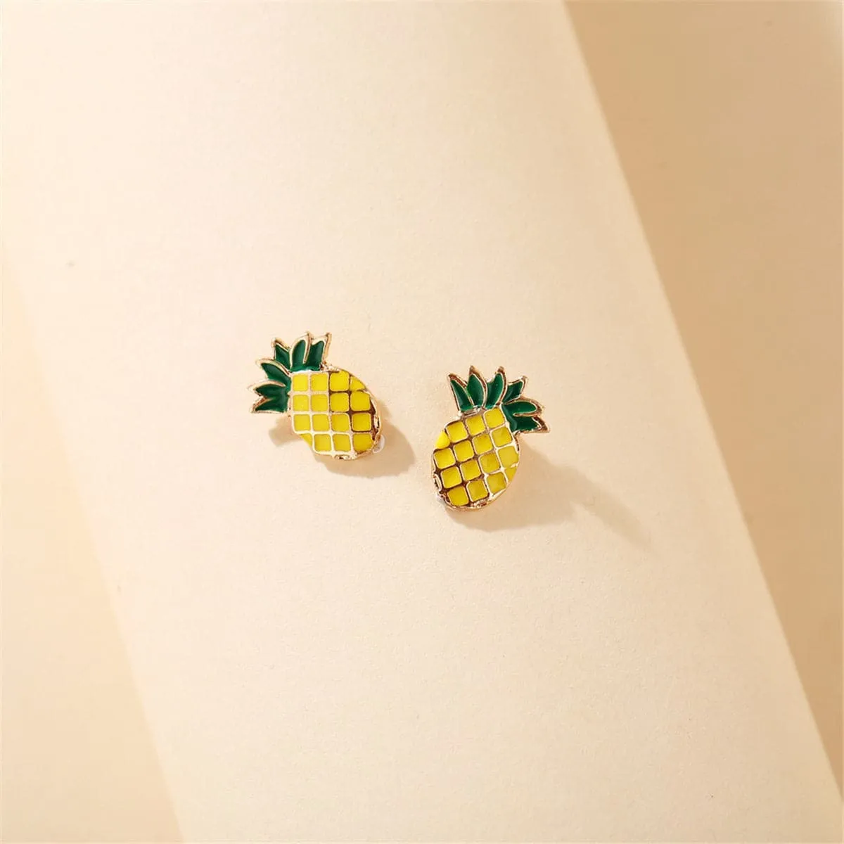 Yellow & Green Enamel Pineapple Stud Earrings