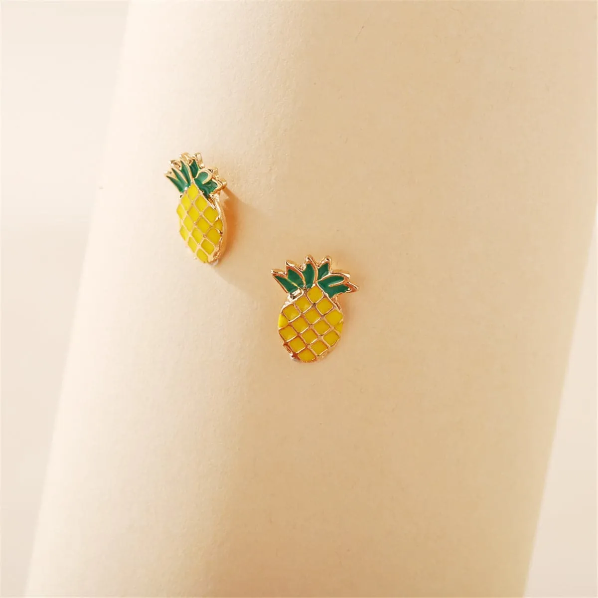 Yellow & Green Enamel Pineapple Stud Earrings