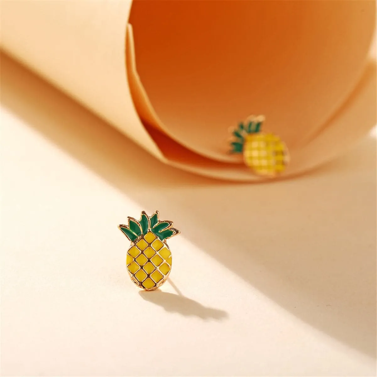 Yellow & Green Enamel Pineapple Stud Earrings