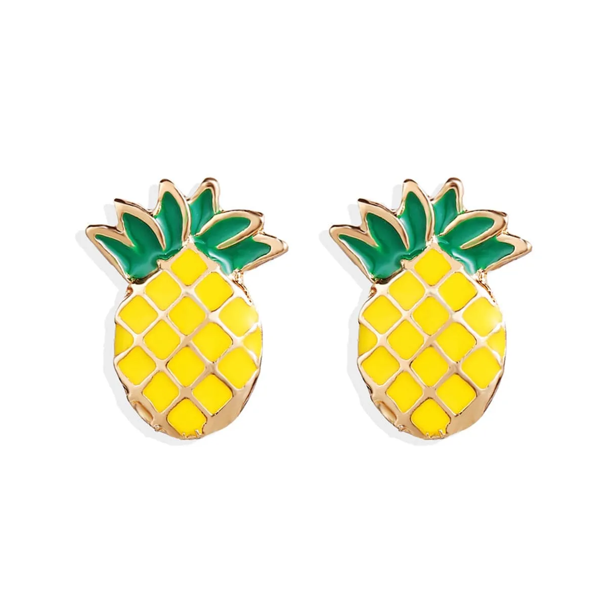 Yellow & Green Enamel Pineapple Stud Earrings