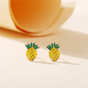 Yellow & Green Enamel Pineapple Stud Earrings