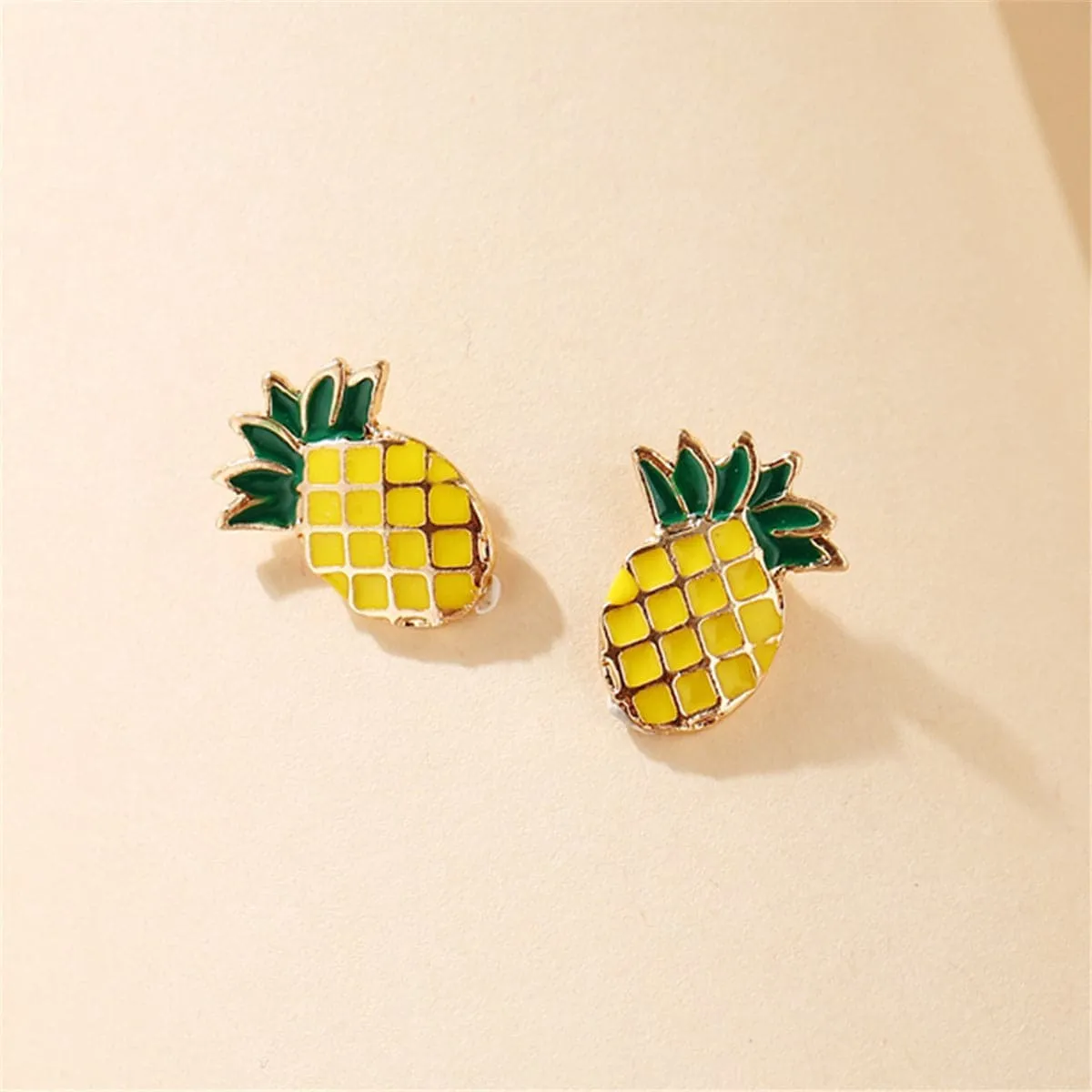 Yellow & Green Enamel Pineapple Stud Earrings