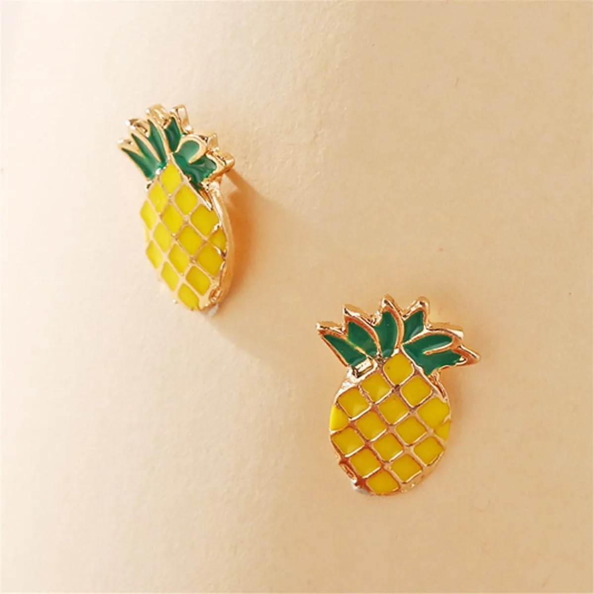 Yellow & Green Enamel Pineapple Stud Earrings