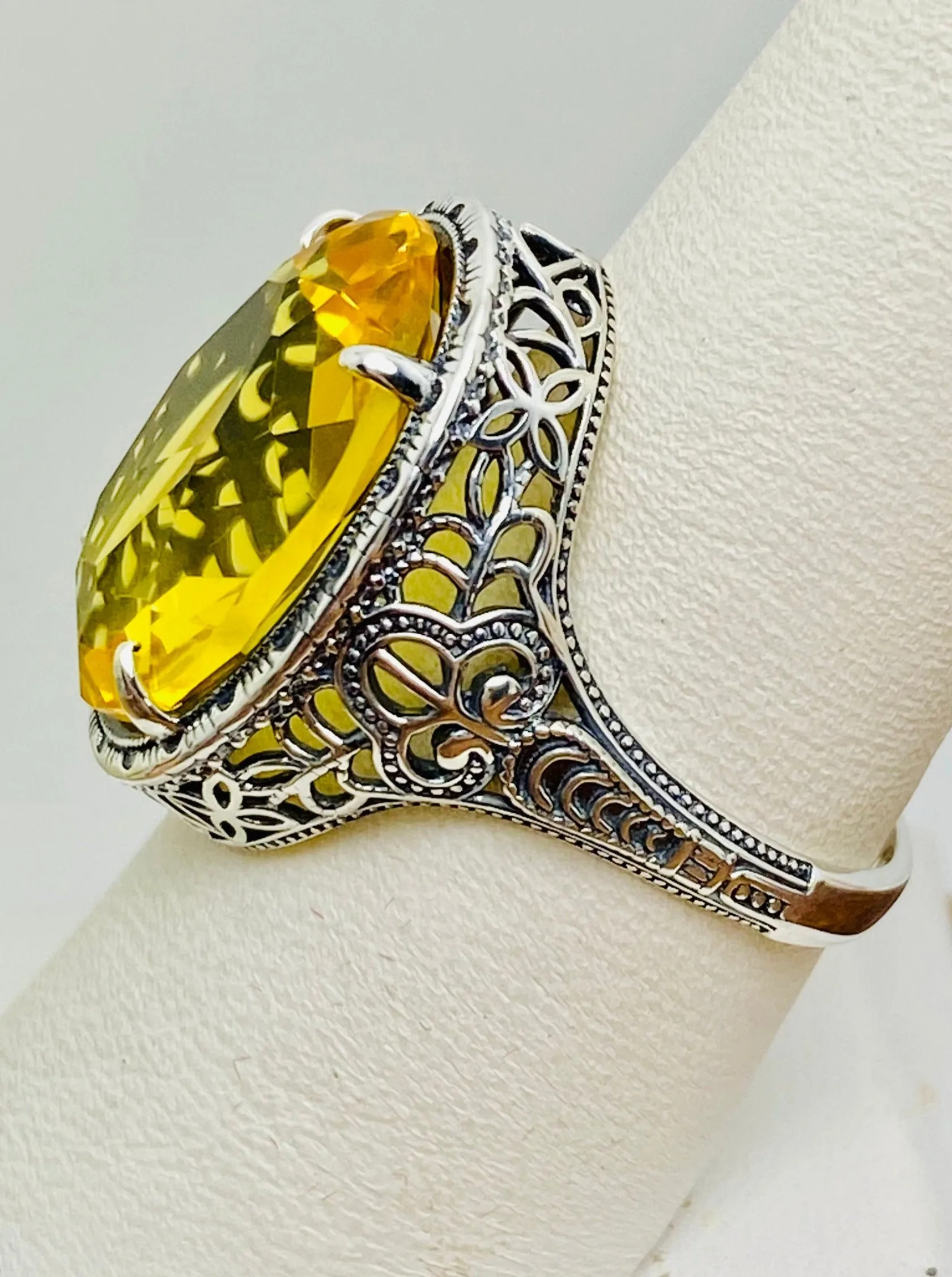 Yellow Citrine Ring, Art Deco Vintage Revival Jewelry #D230