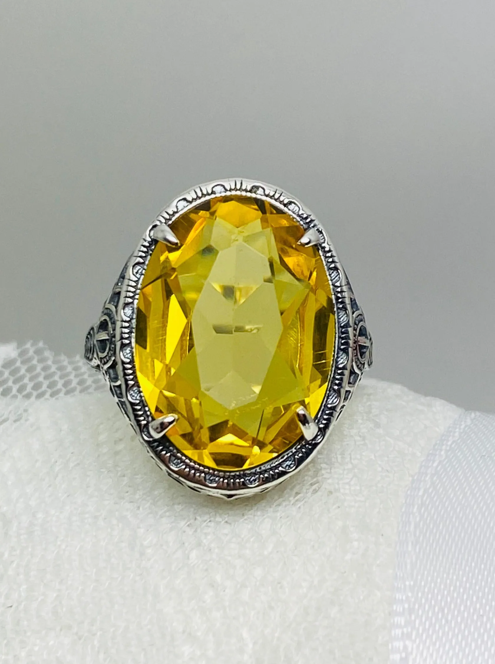 Yellow Citrine Ring, Art Deco Vintage Revival Jewelry #D230