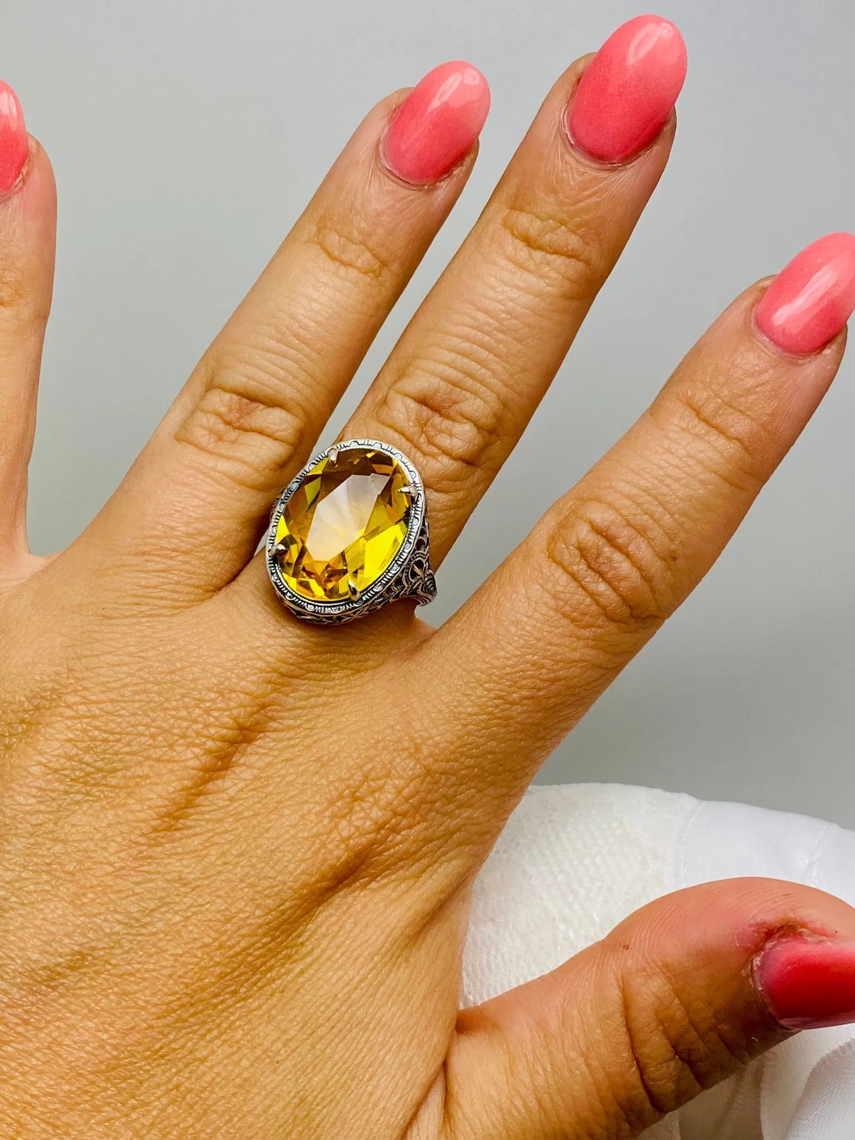 Yellow Citrine Ring, Art Deco Vintage Revival Jewelry #D230