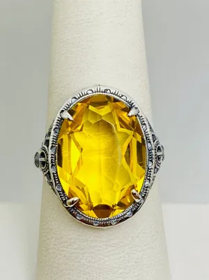 Yellow Citrine Ring, Art Deco Vintage Revival Jewelry #D230